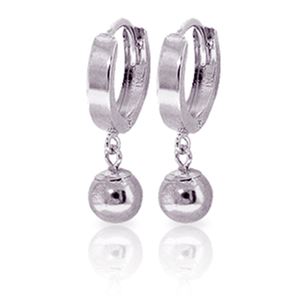 ALARRI 14K Solid White Gold Hoop Earrings Ball Dangling