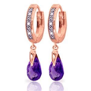 ALARRI 2.53 Carat 14K Solid Rose Gold Diamond Pear Amethyst Drop Hoops