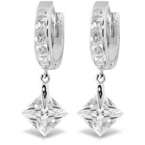 ALARRI 14K Solid White Gold Dangling Cubic Zirconia Hoop Earrings