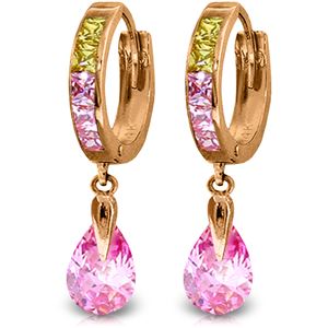 ALARRI 14K Solid Rose Gold Dangling Cubic Zirconia Hoop Earrings
