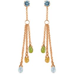 ALARRI 14K Solid Rose Gold Chandelier Earrings w/ Blue Topaz, Citrines & Peridots