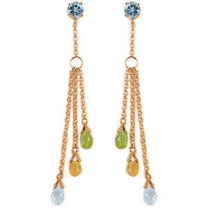 ALARRI 14K Solid Rose Gold Chandelier Earrings w/ Blue Topaz, Citrines & Peridots