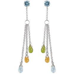 ALARRI 14K Solid White Gold Chandelier Earrings w/ Blue Topaz, Citrines & Peridots