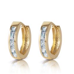 ALARRI 0.85 Carat 14K Solid Gold Hoop Huggie Earrings Aquamarine