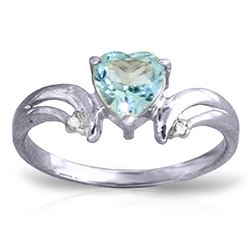 ALARRI 0.96 Carat 14K Solid White Gold Open Your Heart Blue Topaz Diamond Ring