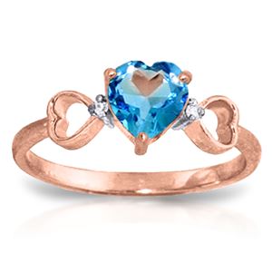 ALARRI 0.96 CTW 14K Solid Rose Gold Tri Heart Blue Topaz Diamond Ring