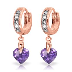 ALARRI 1.77 CTW 14K Solid Rose Gold Diamond Heart Amethyst Drop Hoops