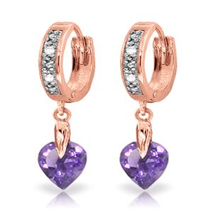 ALARRI 1.77 CTW 14K Solid Rose Gold Diamond Heart Amethyst Drop Hoops