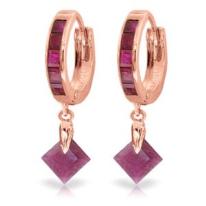 ALARRI 3.7 Carat 14K Solid Rose Gold Hoop Earrings Dangling Ruby