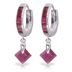 ALARRI 3.7 Carat 14K Solid White Gold Hoop Earrings Dangling Ruby