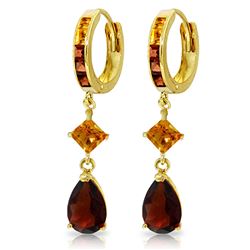 ALARRI 5.15 Carat 14K Solid Gold Huggie Earrings Dangling Garnet Citrine