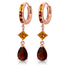 ALARRI 5.15 Carat 14K Solid Rose Gold Huggie Earrings Dangling Garnet Citrine