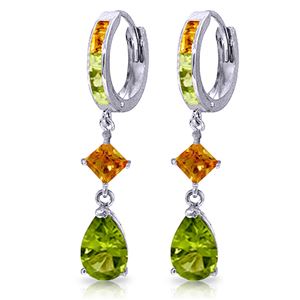 ALARRI 5.15 Carat 14K Solid White Gold Huggie Earrings Dangling Peridot Citrine