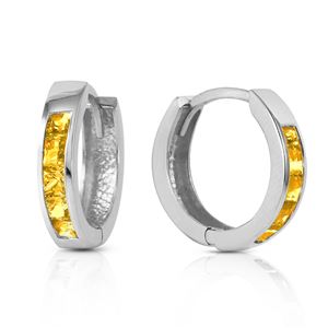 ALARRI 0.7 CTW 14K Solid White Gold Hoop Huggie Earrings Citrine