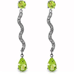 ALARRI 14K Solid White Gold Earrings w/ Diamonds & Peridots