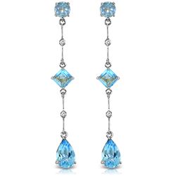ALARRI 14K Solid White Gold Chandelier Earrings w/ Diamond & Blue Topaz
