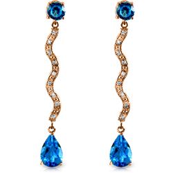 ALARRI 14K Solid Rose Gold Earrings w/ Diamonds & Blue Topaz