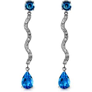 ALARRI 14K Solid White Gold Earrings w/ Diamonds & Blue Topaz