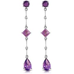 ALARRI 14K Solid White Gold Chandelier Earrings w/ Diamonds & Amethysts