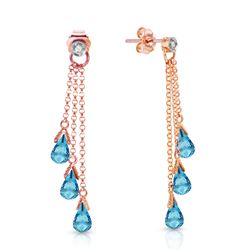 ALARRI 14K Solid Rose Gold Chandelier Earrings w/ Diamonds & Blue Topaz