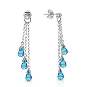 ALARRI 14K Solid White Gold Chandelier Earrings w/ Diamonds & Blue Topaz
