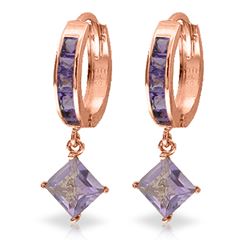 ALARRI 3.8 Carat 14K Solid Rose Gold Hoop Earrings Dangling Amethysts