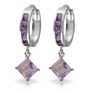 ALARRI 3.8 Carat 14K Solid White Gold Hoop Earrings Dangling Amethysts