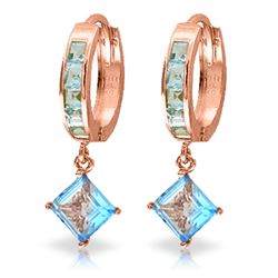 ALARRI 4.4 Carat 14K Solid Rose Gold Hoop Earrings Dangling Blue Topaz