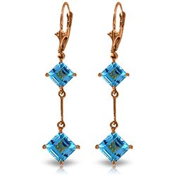 ALARRI 14K Solid Rose Gold Leverback Earrings w/ Blue Topaz