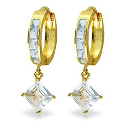 ALARRI 4 Carat 14K Solid Gold Hoop Earrings Dangling Aquamarine