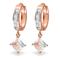 ALARRI 4 Carat 14K Solid Rose Gold Hoop Earrings Dangling Aquamarine