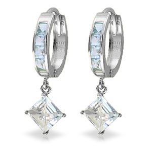 ALARRI 4 Carat 14K Solid White Gold Hoop Earrings Dangling Aquamarine