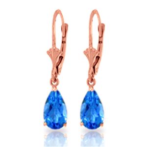 ALARRI 3.77 Carat 14K Solid Rose Gold Leverback Earrings Blue Topaz