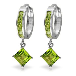 ALARRI 4 Carat 14K Solid White Gold Hoop Earrings Dangling Peridot