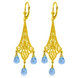 ALARRI 4.8 Carat 14K Solid Gold Chandelier Earrings Briolette Blue Topaz