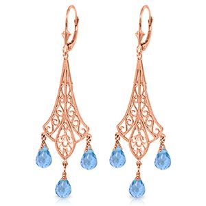 ALARRI 4.8 Carat 14K Solid Rose Gold Chandelier Earrings Briolette Blue Topaz