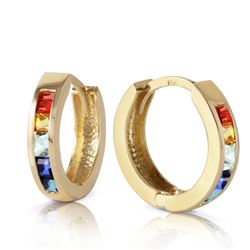ALARRI 1.3 CTW 14K Solid Gold Hoop Earrings Multicolor Sapphire