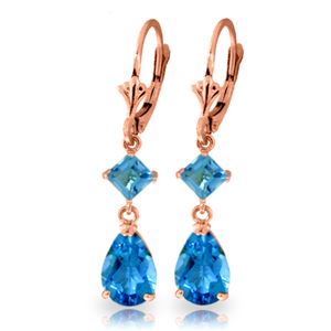 ALARRI 4.5 CTW 14K Solid Rose Gold Blue Topaz Leverback Drop Earrings