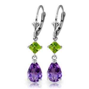 ALARRI 4.5 Carat 14K Solid White Gold Leverback Earrings Amethyst Peridot