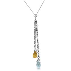 ALARRI 1.4 CTW 14K Solid White Gold Necklace Blue Topaz And Citrine