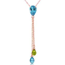 ALARRI 14K Solid Rose Gold Necklace w/ Blue Topaz & Peridot