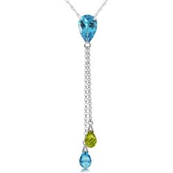 ALARRI 3.75 CTW 14K Solid White Gold Necklace Blue Topaz Peridot