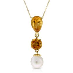 ALARRI 5.25 CTW 14K Solid Gold Necklace Citrine Pearl