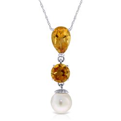 ALARRI 5.25 CTW 14K Solid White Gold Necklace Citrine Pearl