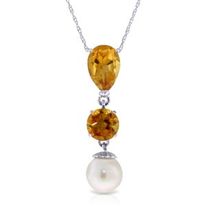 ALARRI 5.25 CTW 14K Solid White Gold Necklace Citrine Pearl