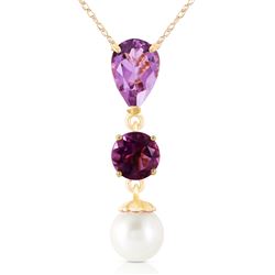 ALARRI 5.25 Carat 14K Solid Gold Necklace Purple Amethyst Pearl