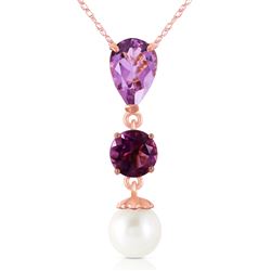 ALARRI 5.25 Carat 14K Solid Rose Gold Necklace Purple Amethyst Pearl