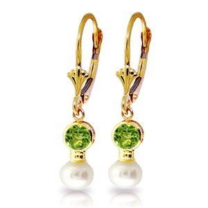 ALARRI 5.2 CTW 14K Solid Gold Leverback Earrings Pearl Peridot