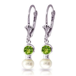 ALARRI 5.2 Carat 14K Solid White Gold Leverback Earrings Pearl Peridot