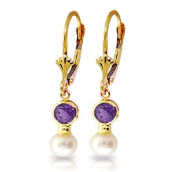 ALARRI 5.2 CTW 14K Solid Gold Leverback Earrings Pearl Amethyst